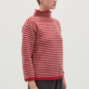 Babaa Red and Gray Striped Turtleneck Sweater